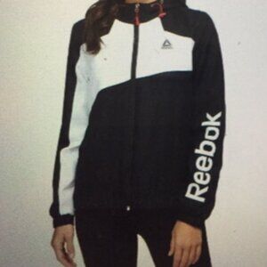 Reebok Woman Colorblock White Black Windbreaker Hooded Jacket S/C